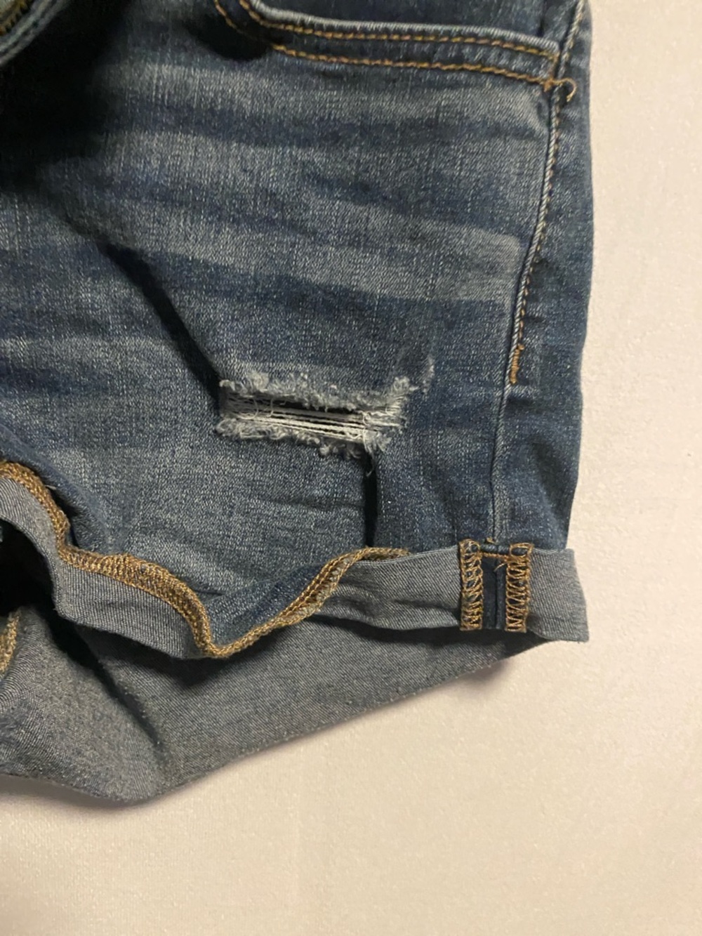 Bullhead Blue Distressed Roll-Cuff Denim Shorts - Picture 3 of 6